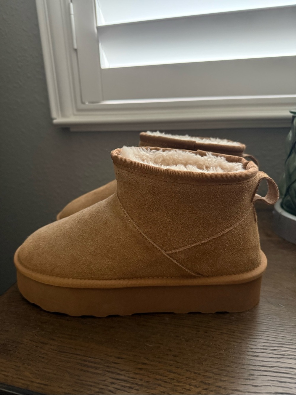 Athleta Chestnut Suede Shearling-Lined Ankle Booties